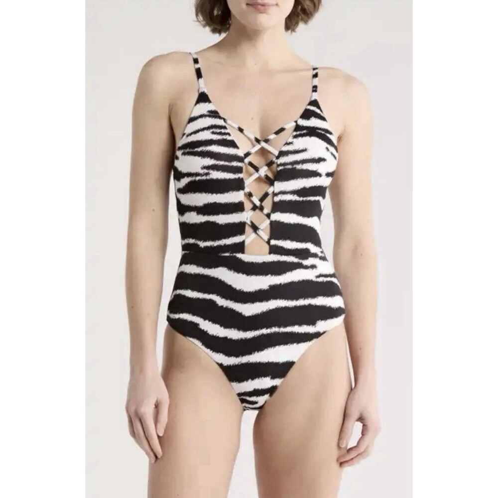 Dippin' Daisy's Eco Zebra Astrid Black White One Piece Swimsuit Women's Medium
